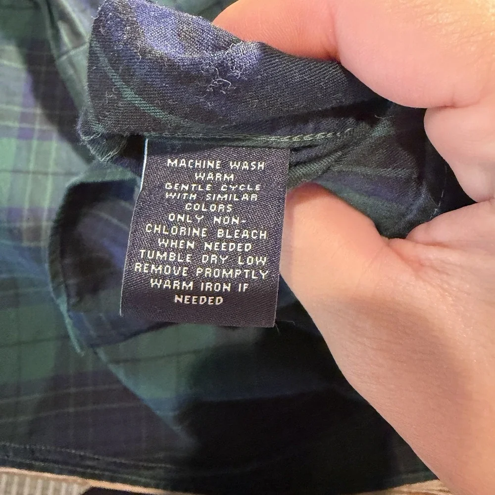 Hart Schaffer Marx Men's Plaid Green & Blue Button Down Long Sleeve Size Large
